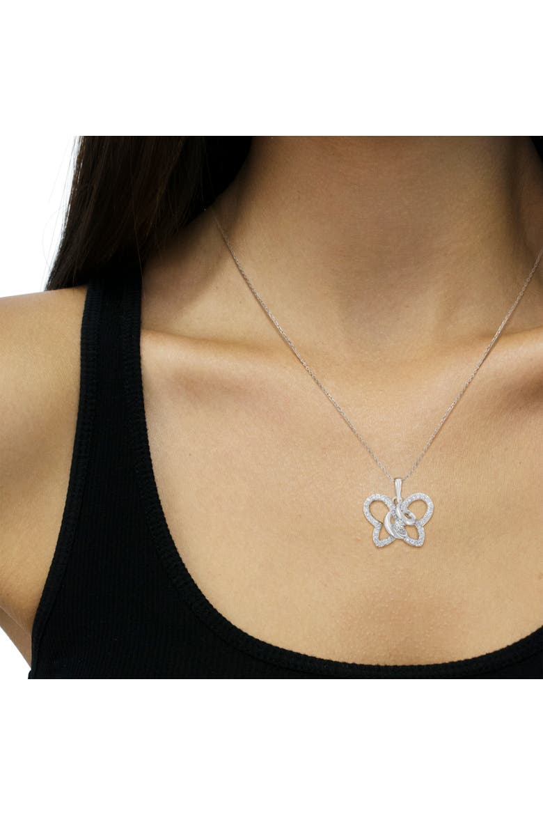 Silver 1/4 cttw Prong-Set Diamond Butterfly 18" Pendant Necklace, Alternate, color, White