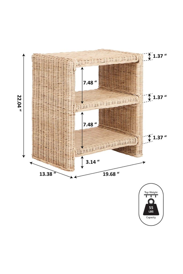 Praerie Bohemian Woven 3-Tier Open Shelf End Table, Nightstand Side Table for Bedroom Living Room, Alternate, color, Natural