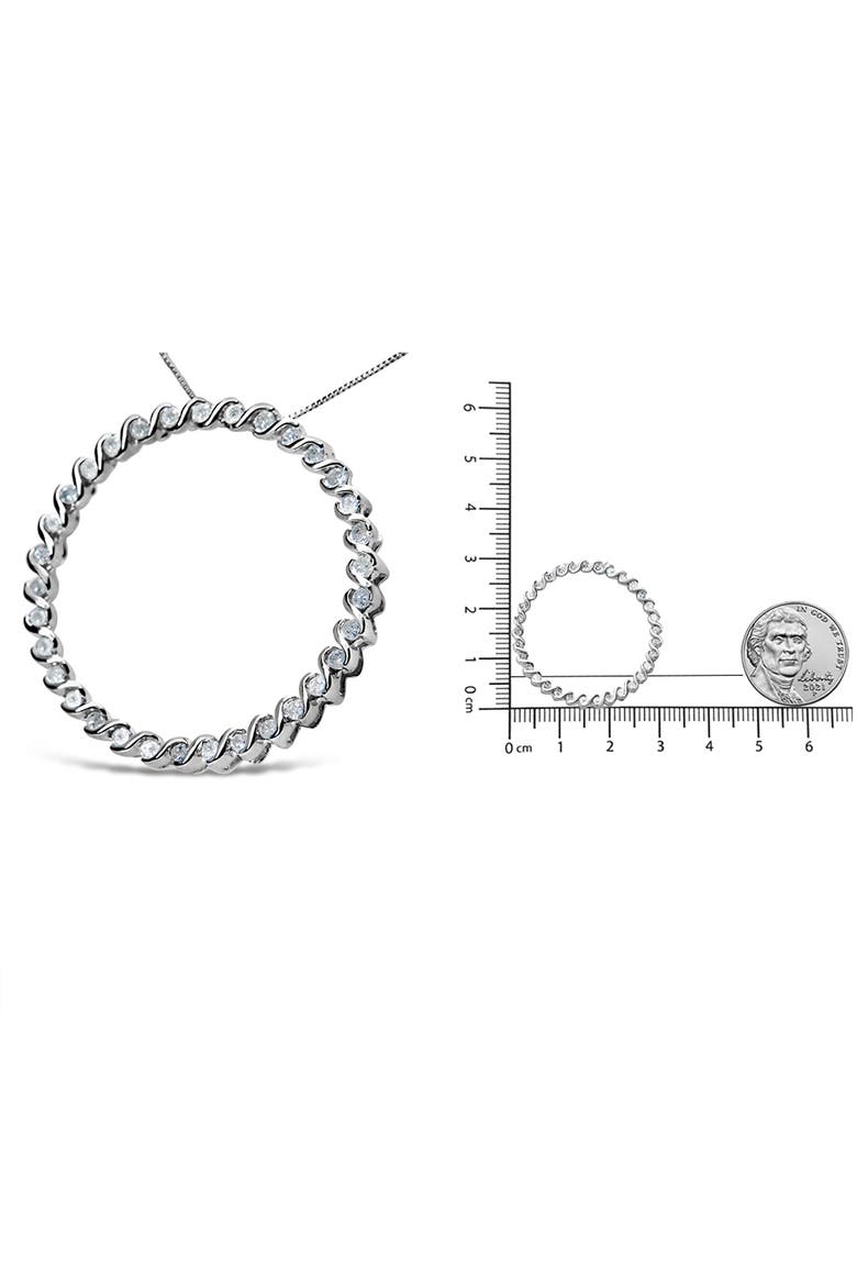 Silver 3/4 Cttw Round Diamond Spiral Curved Circle Pendant 18" Necklace, Alternate, color, White