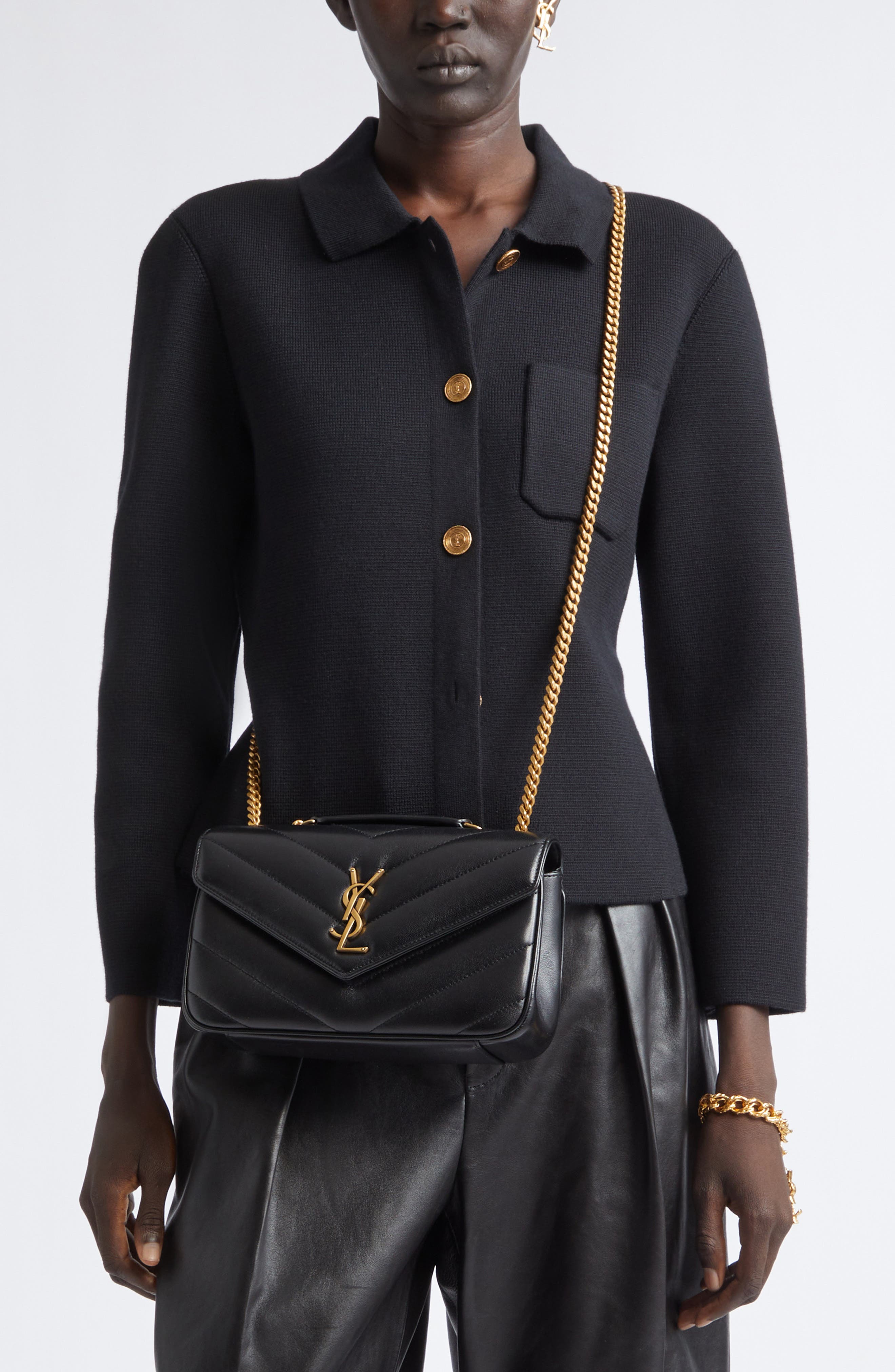 Small Loulou Quilted Leather Shoulder Bag, Alternate, color, BLACK
