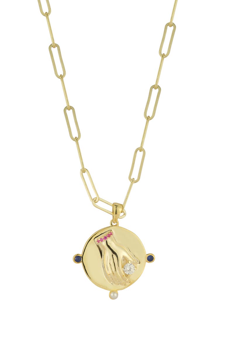14k Gold Plated Medallion Pendant Necklace, Main, color, GOLD
