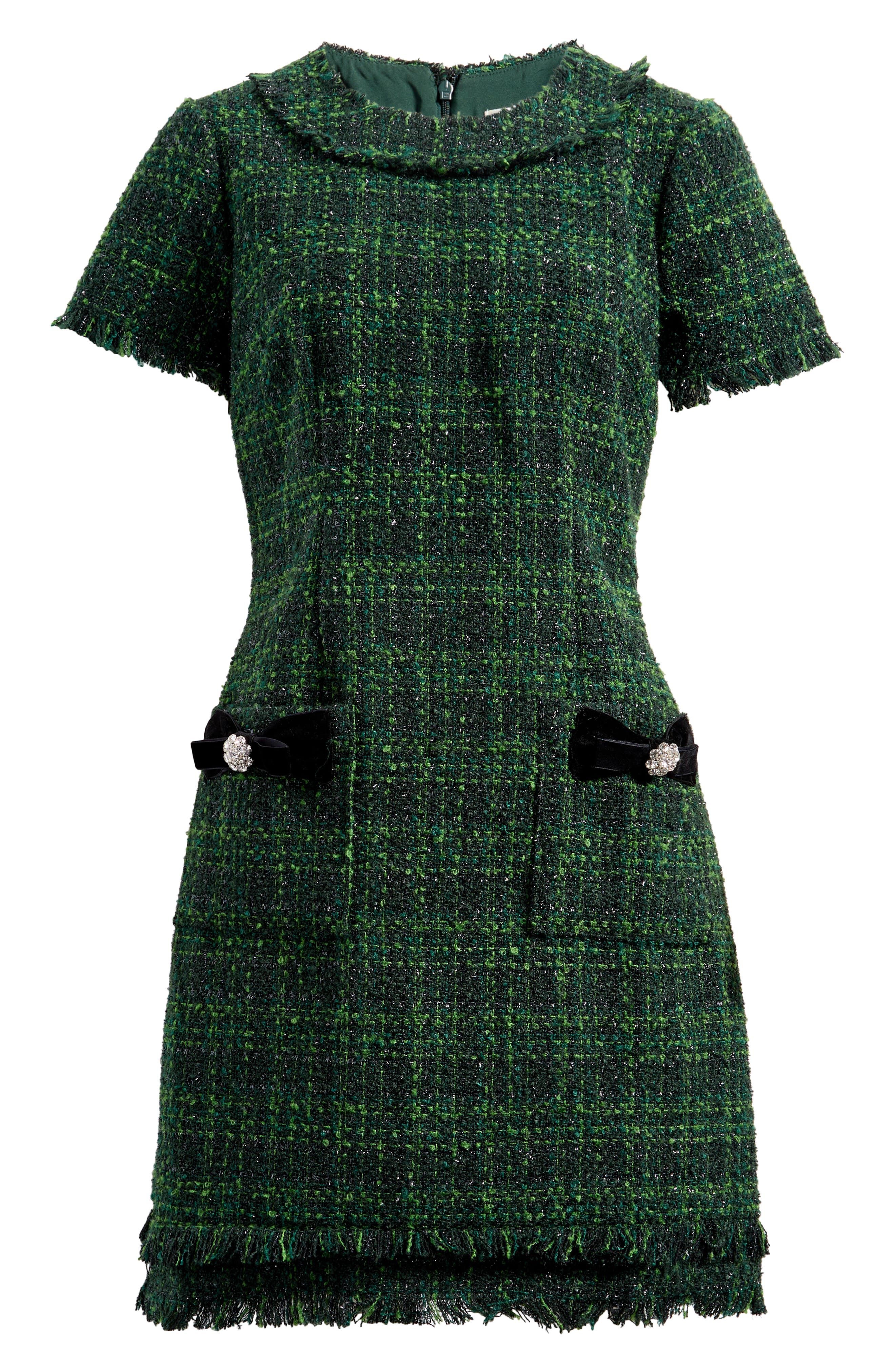 dark green tweed dress Prosperina Portia Green Multi Plaid Tweed Shift Dress