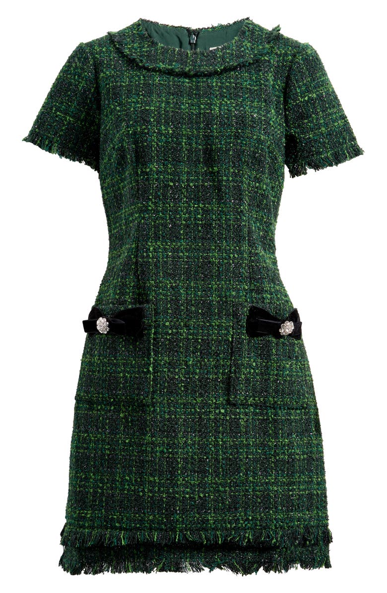 Eliza J Metallic Tweed Dress, Alternate, color, Hunter