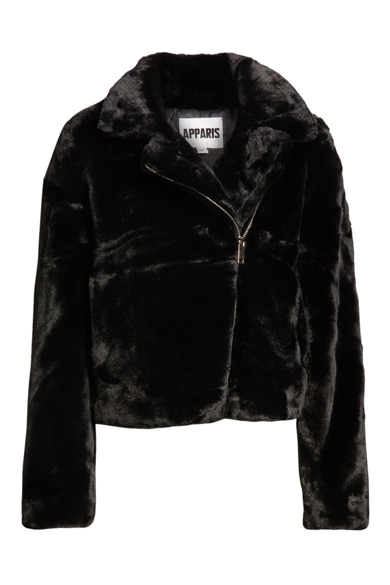 Leila Faux Fur Moto Jacket, Alternate, color, NOIR