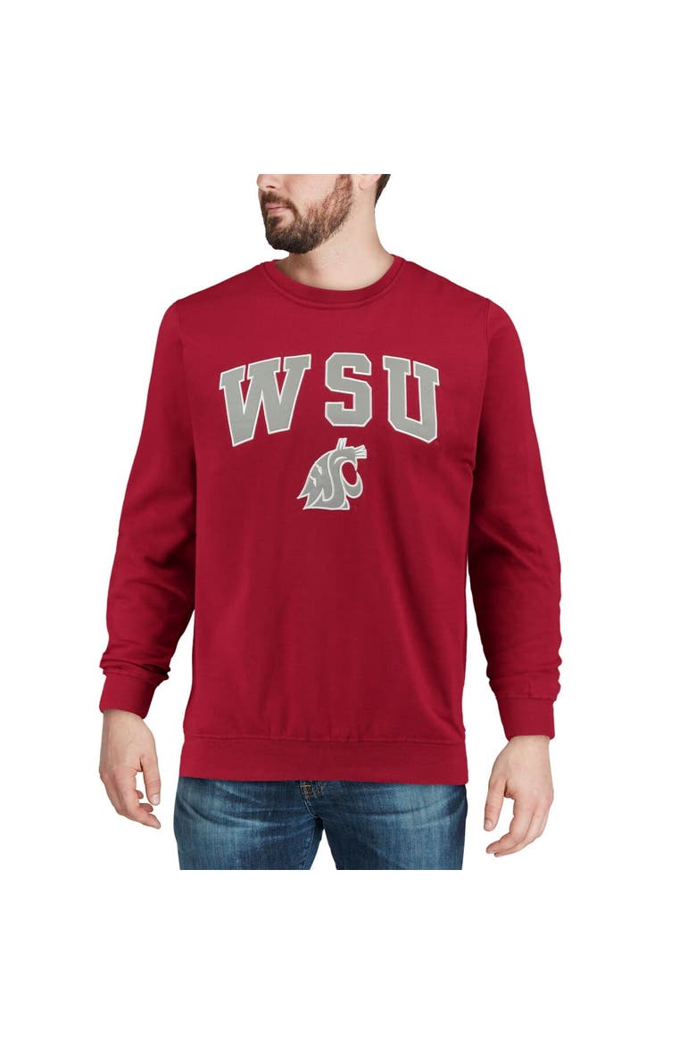 Men's Colosseum Crimson Washington State Cougars Arch & Logo Crew Neck Sweatshirt, Alternate, color, Crimson