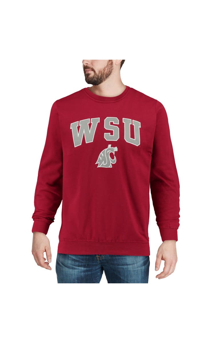 COLOSSEUM Men's Colosseum Crimson Washington State Cougars Arch & Logo Crew Neck Sweatshirt, Alternate, color, Crimson
