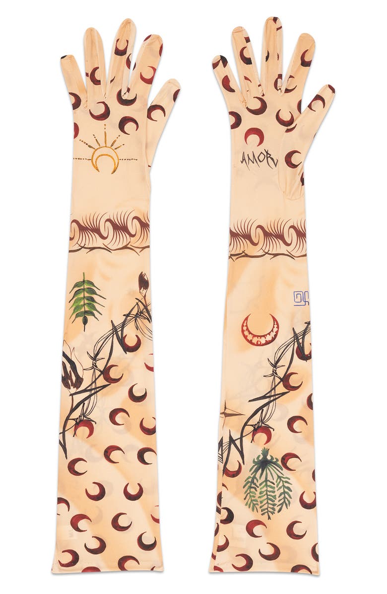 Marine Serre Tattoo Second Skin Long Gloves, Main, color,