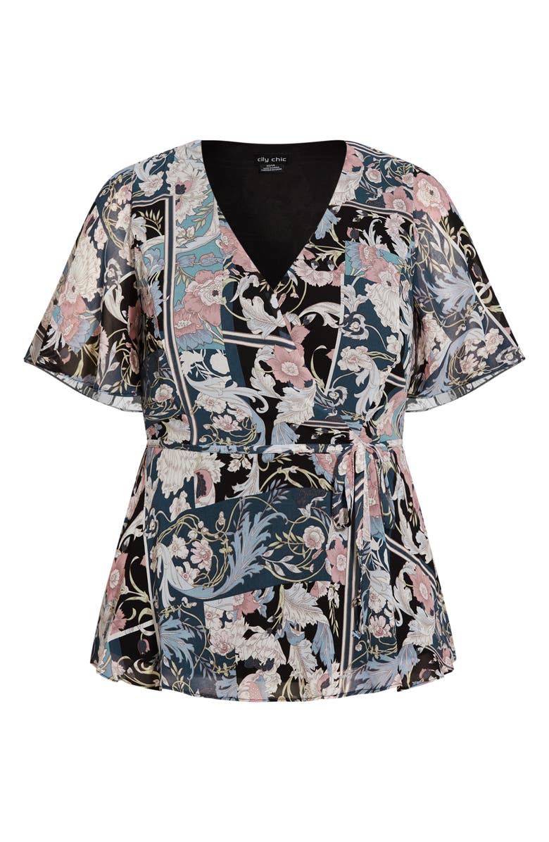 City Chic Soft Nouveau Surplice Neck Peplum Top, Alternate, color, 