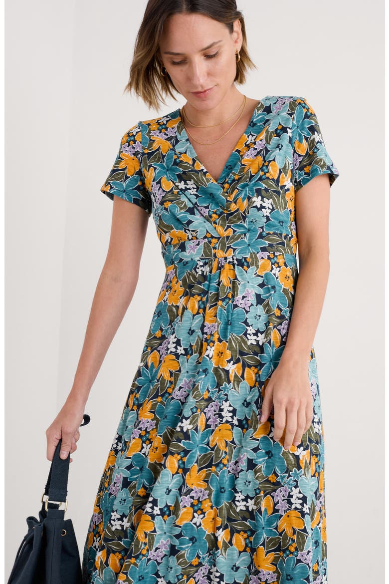 Chapelle Short Sleeve Organic Cotton Midi Dress, Alternate, color, CITRUS FLORAL POSEIDON