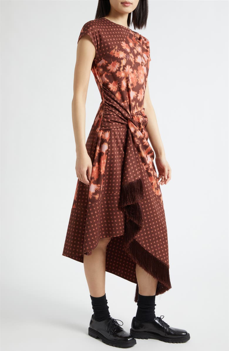 3.1 Phillip Lim Desert Flower Mixed Print Asymmetric Hem Cotton Dress, Alternate, color, Rust Multi