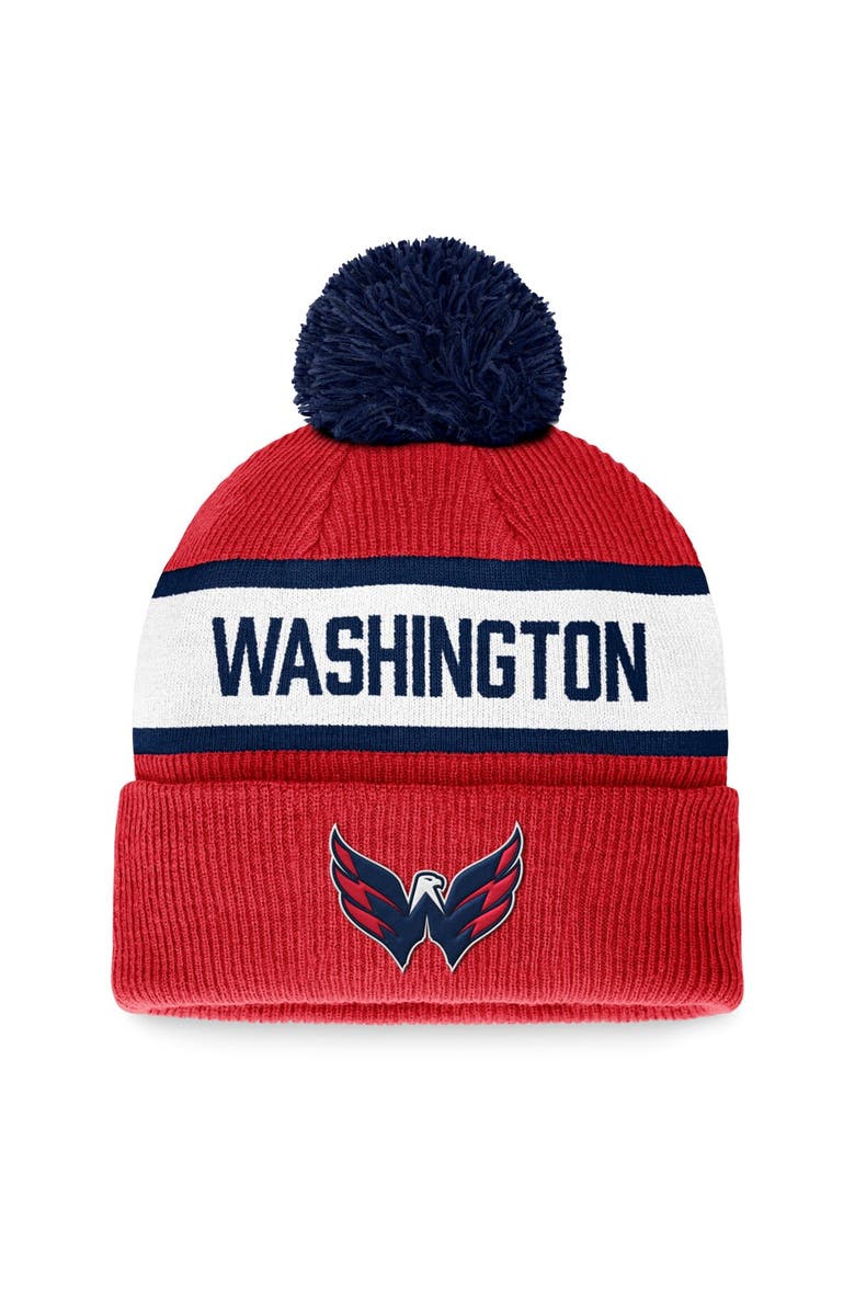 FANATICS Men's Fanatics Branded Red Washington Capitals Fundamental Wordmark Cuffed Knit Hat with Pom, Main, color, 