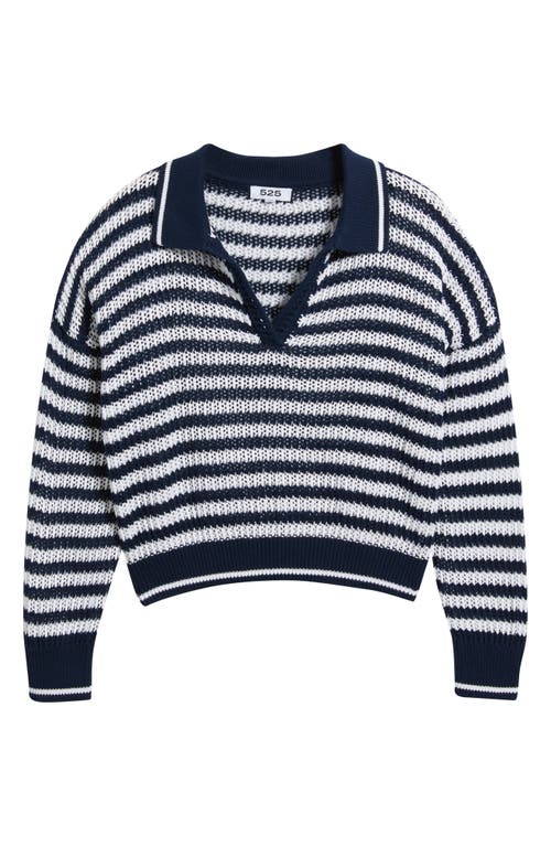 525 Kimberly Stripe Open Stitch Cotton Sweater In Dark Blue Multi