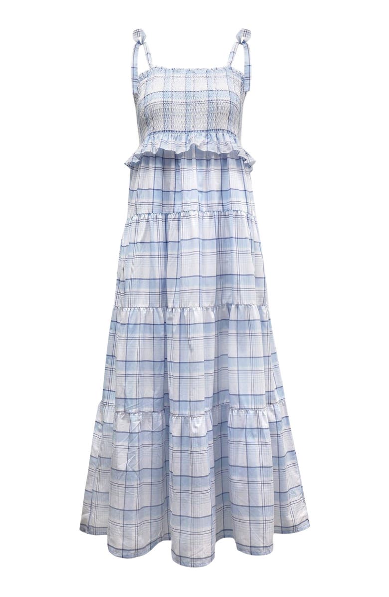 Hope & Henry Women's Organic Smocked Tiered Dress, Alternate, color, Classic Blue Tonal Plaid
