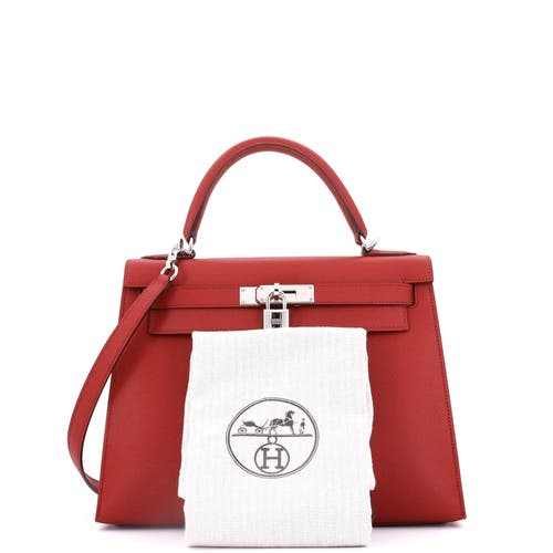Pre-owned Hermes Hermes Kelly Handbag Red Epsom With Palladium Hardware 28 In Red