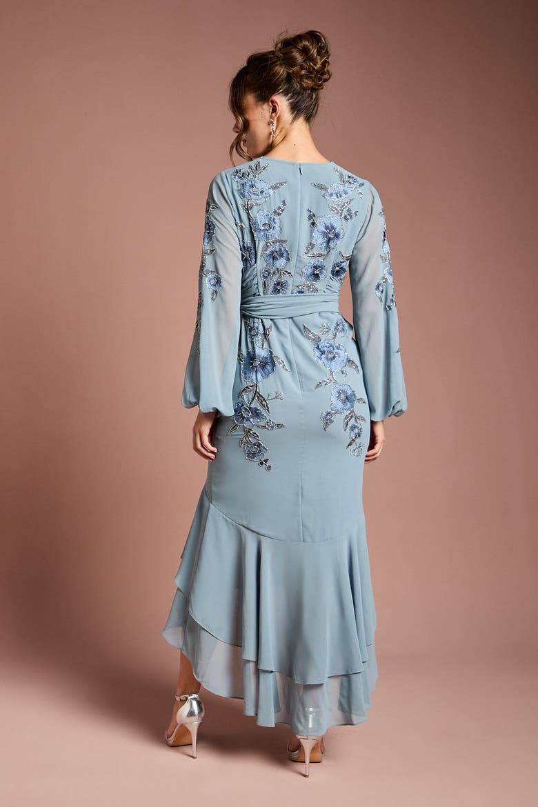 Embellished High Low Maxi Dress, Alternate, color, Dusty Blue