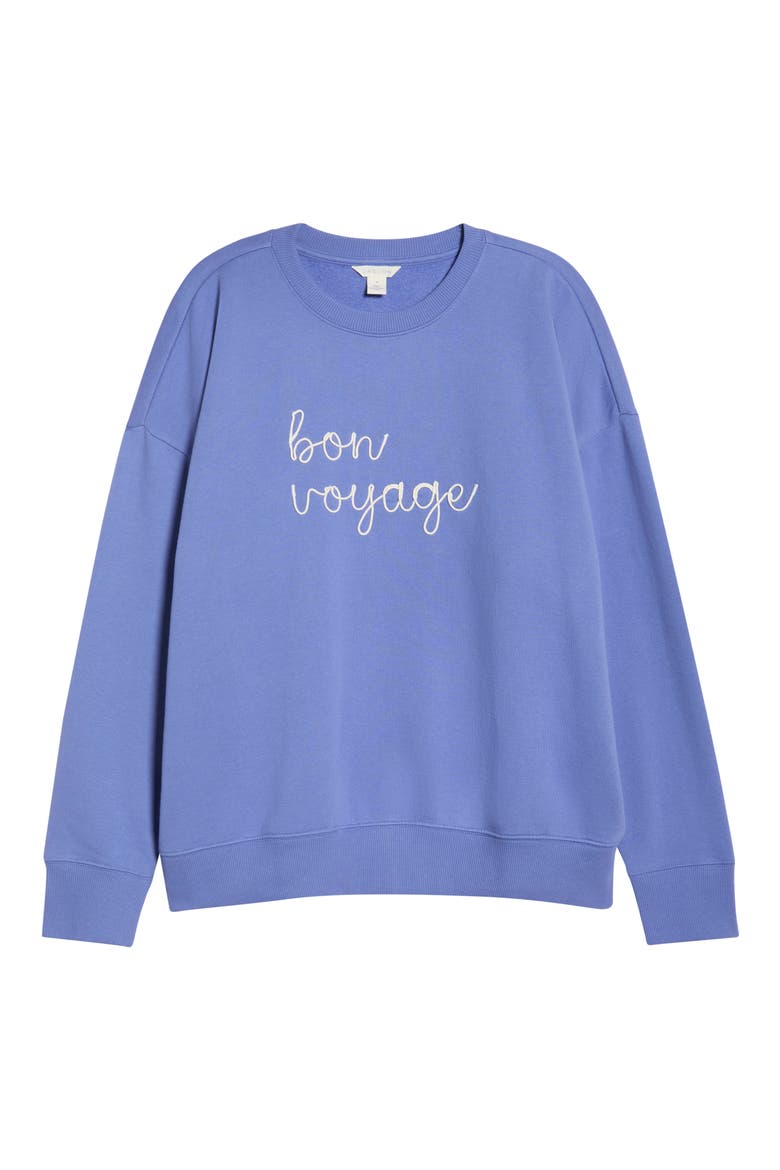 Bon Voyage Embroidered Fleece Sweatshirt, Alternate, color, BLUE DENIM BON VOYAGE