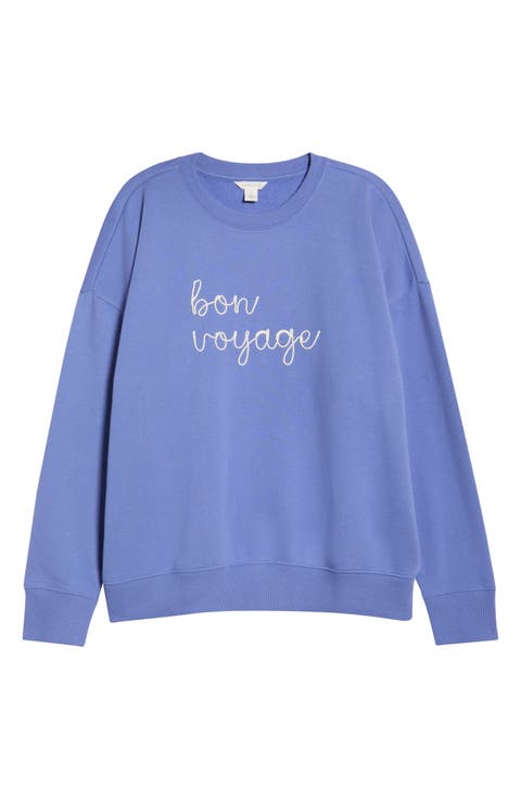 Bon Voyage Embroidered Fleece Sweatshirt (Plus)