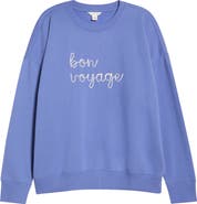 Caslon® Bon Voyage Embroidered Fleece Sweatshirt