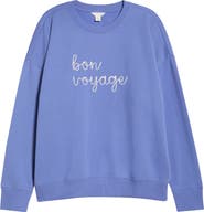 Caslon® Bon Voyage Embroidered Fleece Sweatshirt