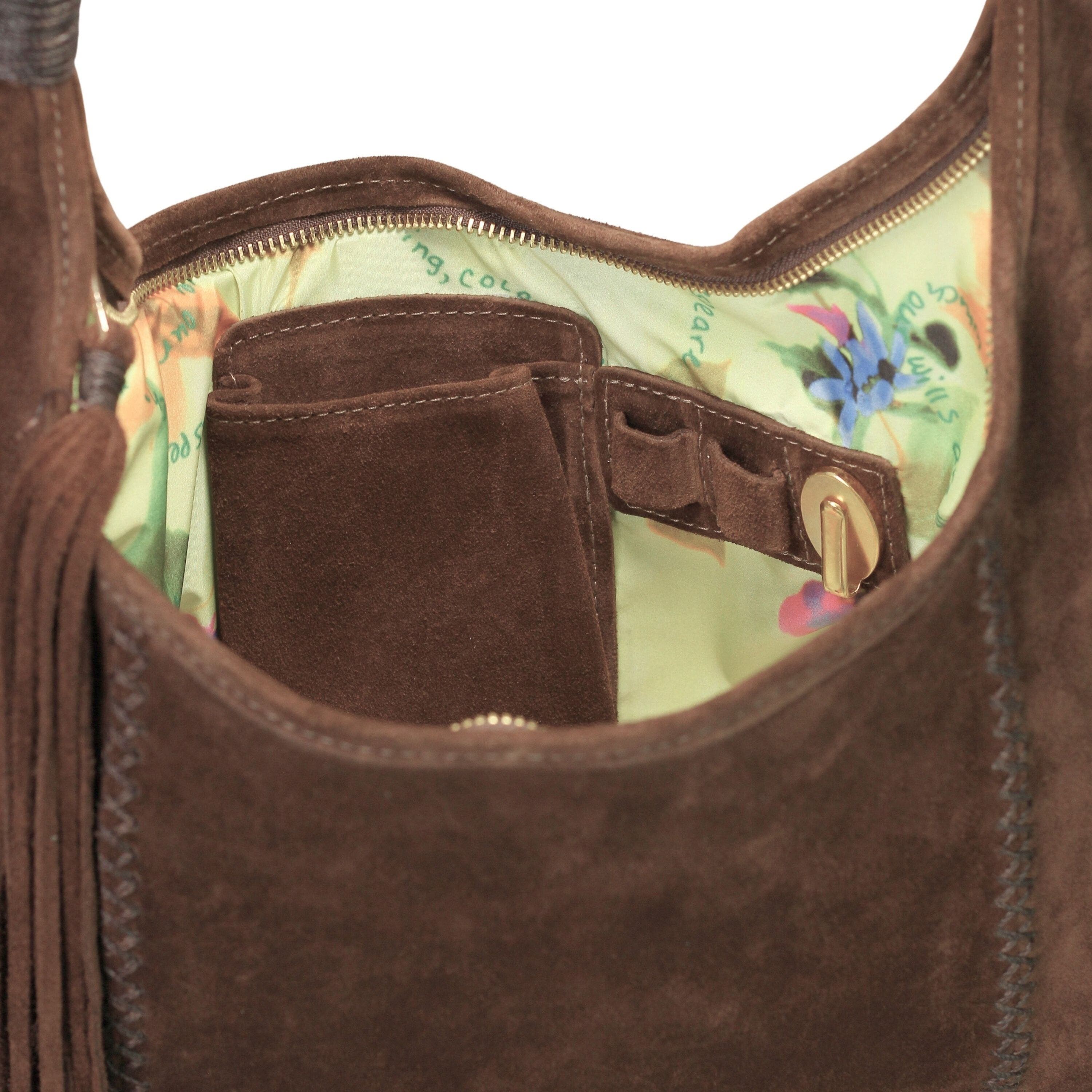 Carlos Falchi Fringe Suede Hobo Bag, Alternate, color, Cocoa