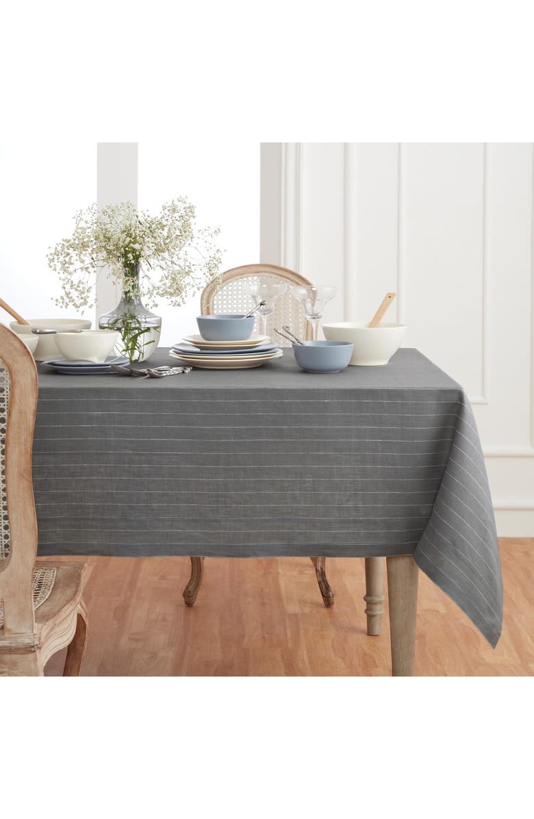 Solino Home Linen Table Throw - Pinstripe, 52" x 52" Inch, Main, color, Grey And White