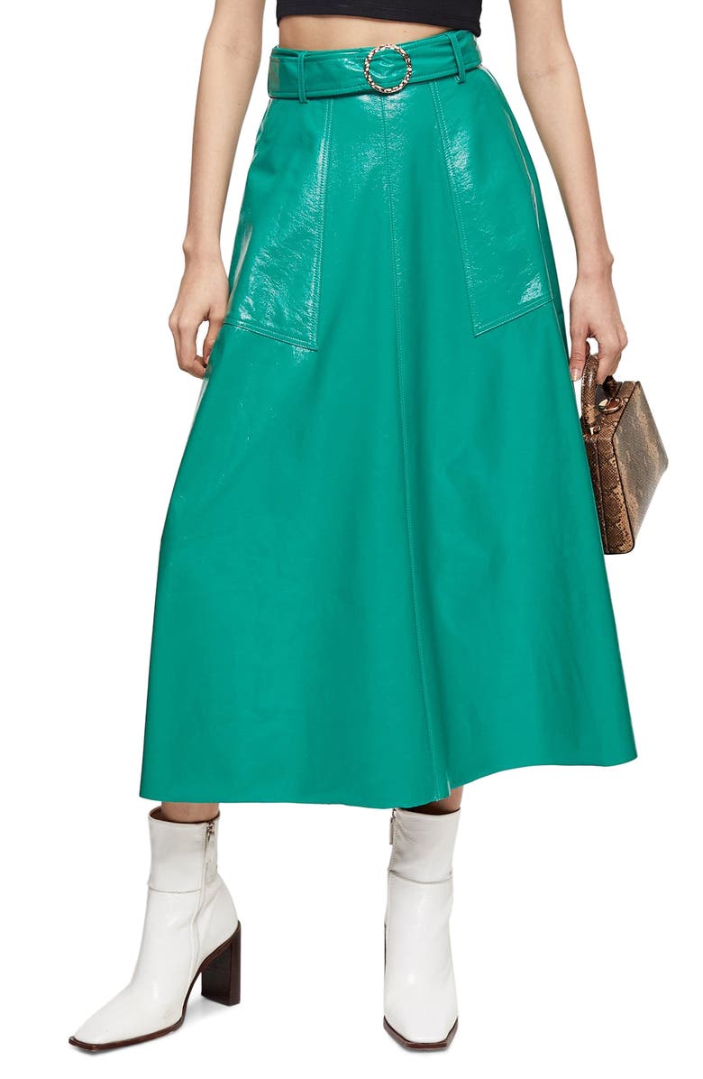 Topshop Full Circle Vinyl Midi Skirt, Main, color,