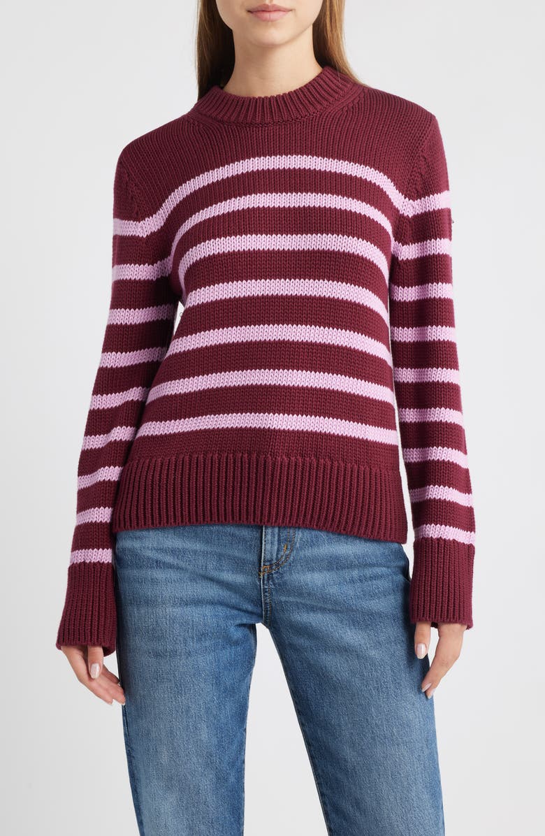 Rails Alise Stripe Crewneck Cotton Sweater, Main, color, Mulberry Stripe