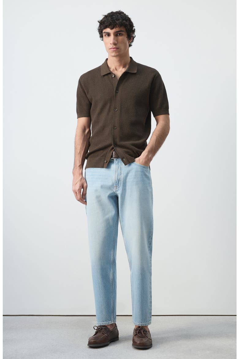 Cotton Piqué Button-Up Shirt, Alternate, color, CHOCOLATE
