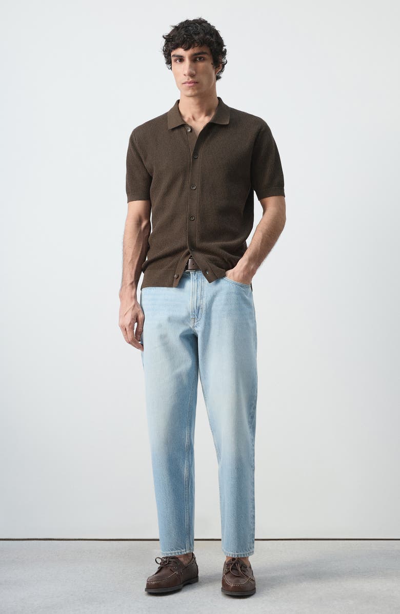 MANGO Cotton Piqué Button-Up Shirt, Alternate, color, Chocolate