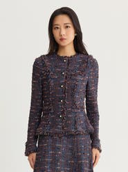 Misook Tailored Fringe Trim Ribbon Knit Jacket