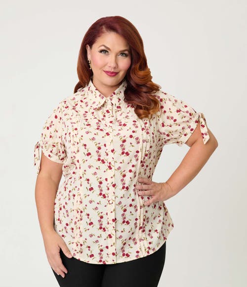 Unique Vintage Plus Size 1950s Tie Cuff Blouse In Neutral