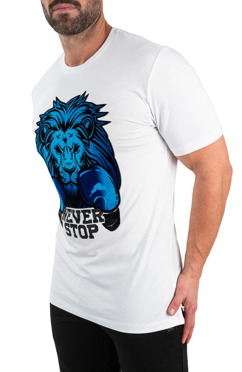 Maceoo Boxing Lion Cotton Graphic T-Shirt, Alternate, color, White