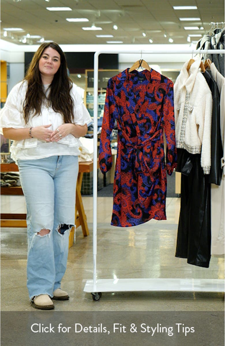 Paisley Side Drape Long Sleeve Satin Dress, sales video thumbnail