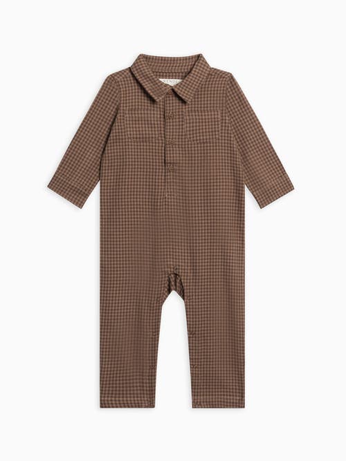 Kendi Bohdi Flannel Collared Romper In Brown