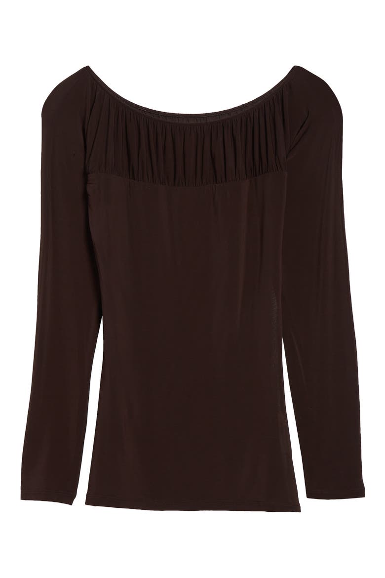 Azucar Shirred Bateau Neck Knit Top, Alternate, color, BROWN