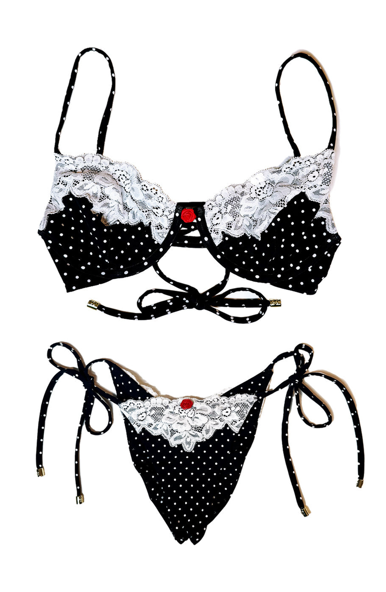 Beach Bunny Swimwear Gigi Underwire Bikini Top, Alternate, color, Black White Dot