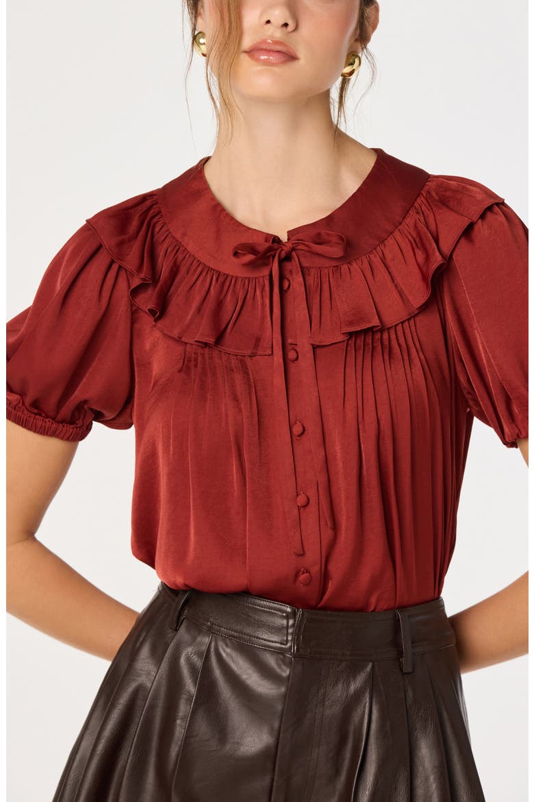 Zayne Ruffle Satin Top, Alternate, color, RUST
