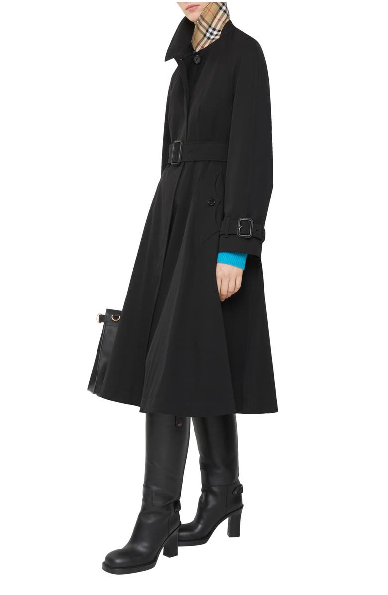Burberry Long Gabardine Ellingham Fit-and-flare Car Coat, Main, color, Black