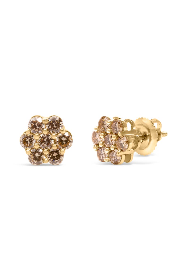 14K Yellow Gold 1.0 Ct Diamond Floral Stud Earrings, Alternate, color, Yellow
