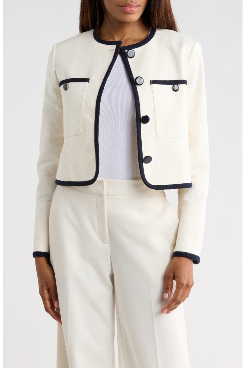 Beale Contrast Detail Cotton Blend Tweed Jacket, Main, color, DOVE
