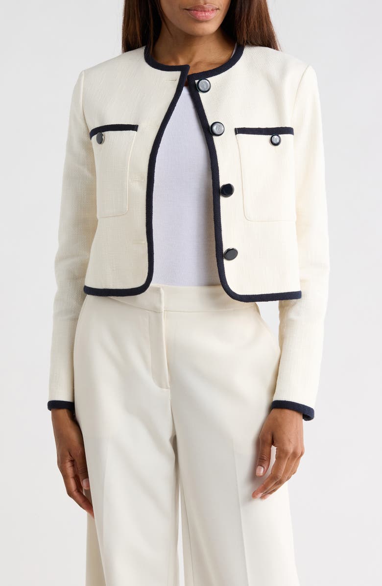 Veronica Beard Beale Contrast Detail Cotton Blend Tweed Jacket, Main, color, Dove