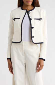 Veronica Beard Beale Contrast Detail Cotton Blend Tweed Jacket
