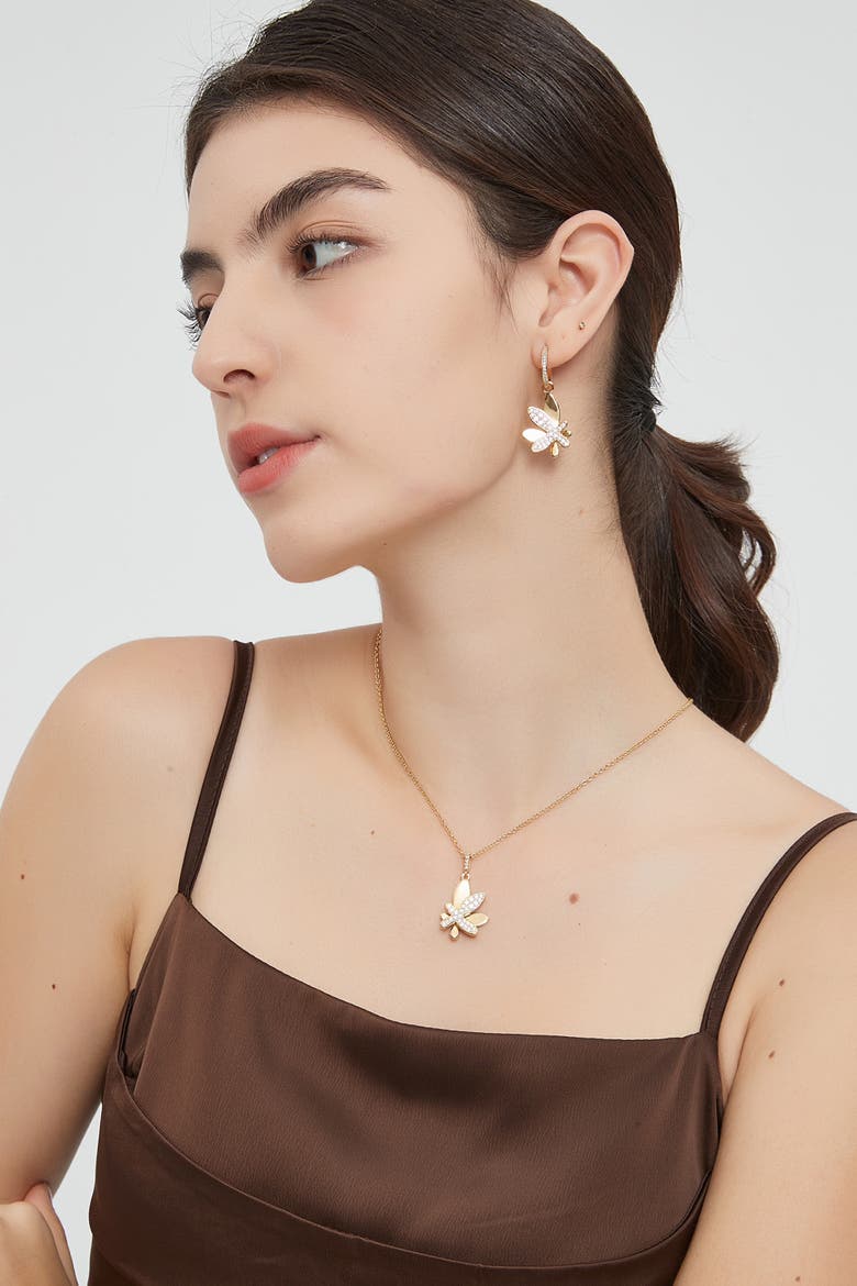Pavé Butterfly Pendant Necklace, Alternate, color, Silver/Clear
