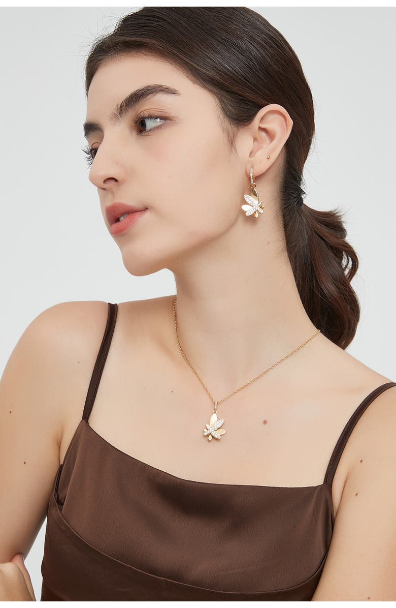 Classicharms Pavé Butterfly Dangle Drop Hoop Earrings, Alternate, color, Silver/Clear