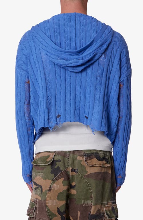 Mnml Front Zip Hooded Cable Stitch Sweater In Blue