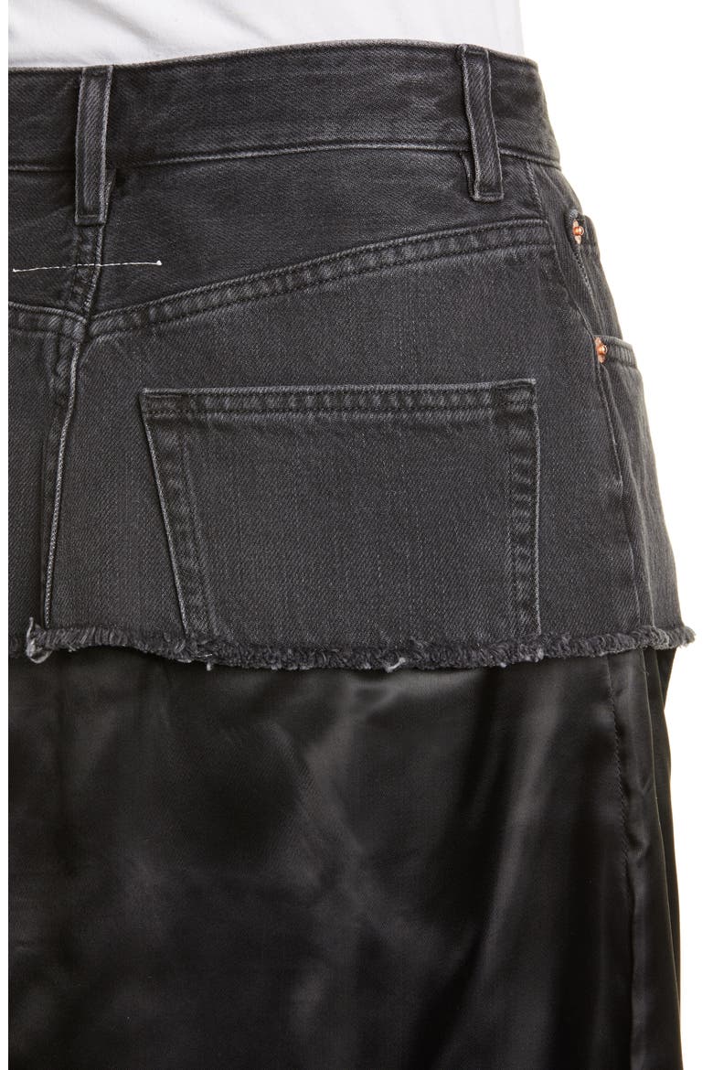 Satin Contrast Denim Skirt, Alternate, color, BLACK