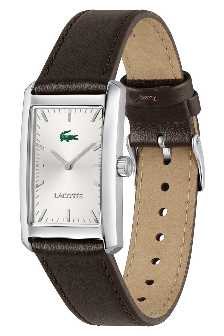 Santiago Leather Strap Watch, Alternate, color, SILVER WHITE
