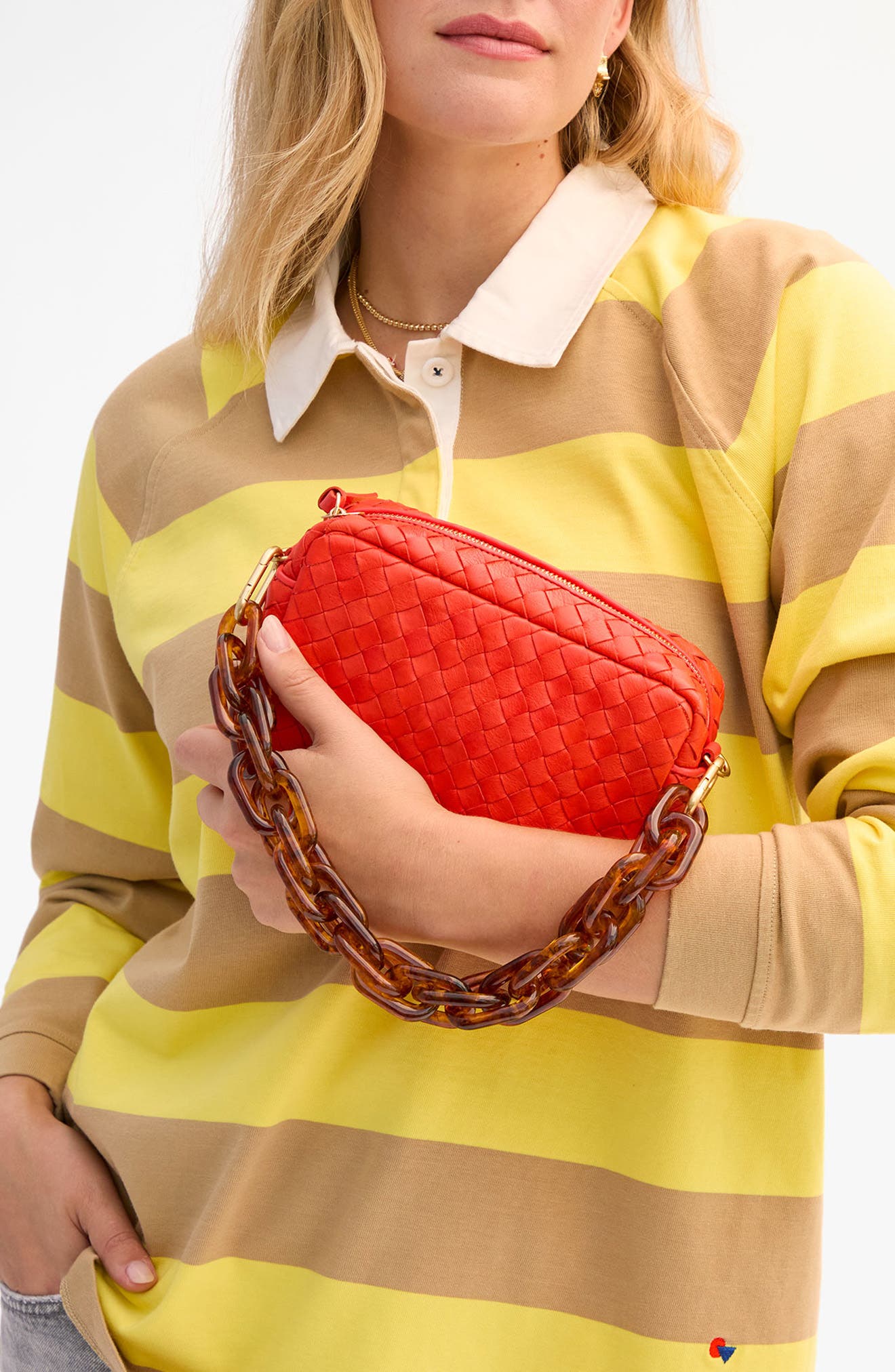 Clare V. Midi Sac Woven Leather Crossbody Bag, Alternate, color, Bright Poppy