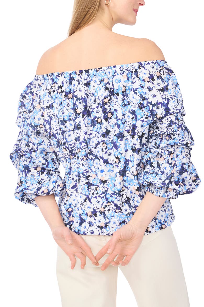 Floral Off the Shoulder Bubble Sleeve Top, Alternate, color, 462 BLUE SHADOW
