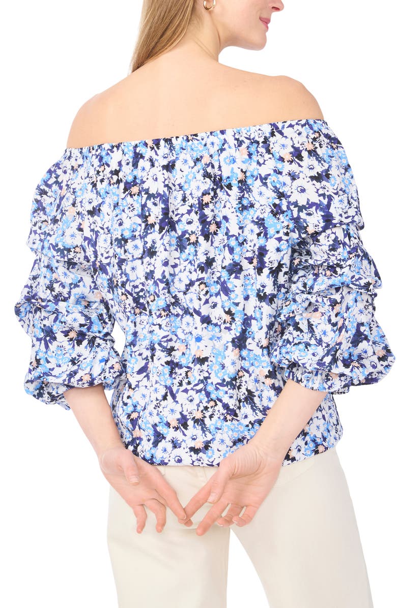 Vince Camuto Floral Off the Shoulder Bubble Sleeve Top, Alternate, color, 462 Blue Shadow